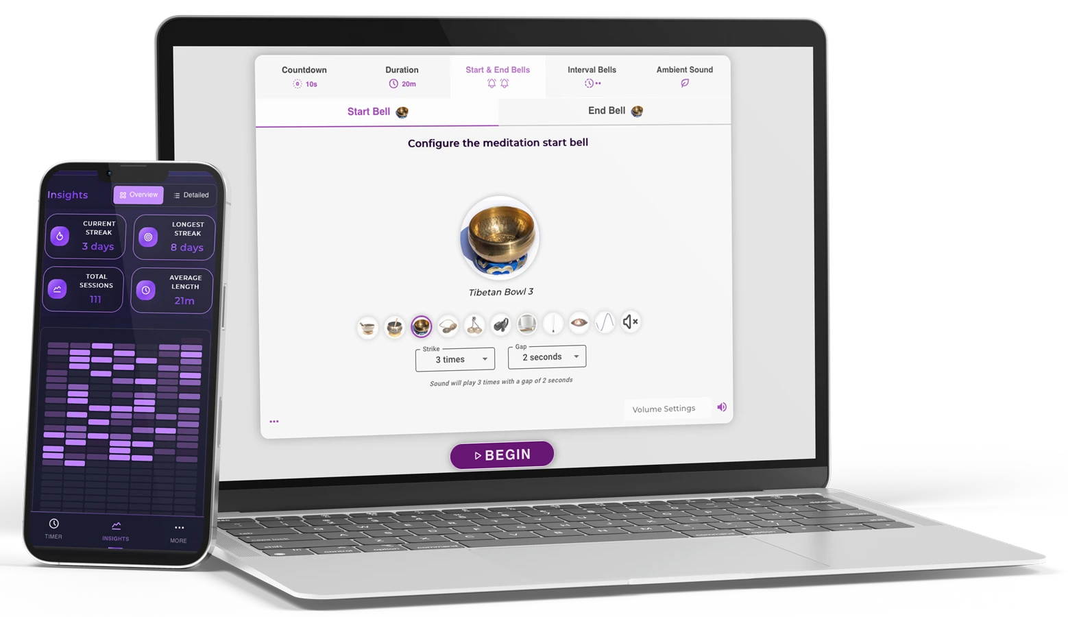 Premium meditation timer interface